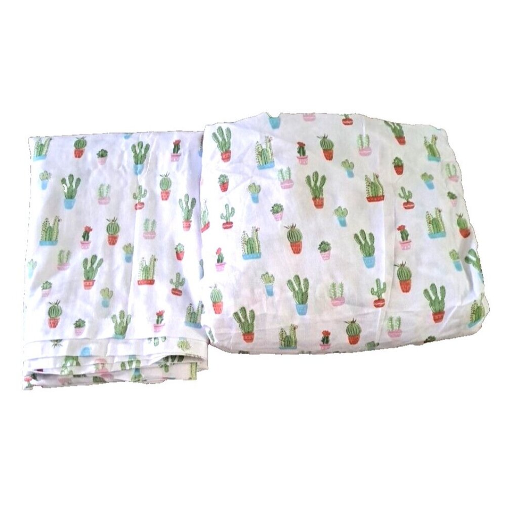 Ashley Cooper Twin Sheet Set Flat Fitted Cactus Flower Potted Plants Fun